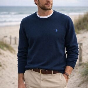 Polo Ralph Lauren Pima Cotton Sweater Large Blue Crewneck Pony Logo Men